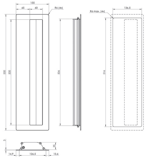 KA1A-155x550-przekroj (1) euroa Pull handle KA1A KA1N 150x550