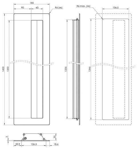 KA1A-185x1400-przekroj euroa Pull handle KA1A KA1N 185x1400