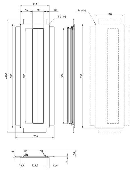 KATALOG - Rysunki uchwytów KA1A,KA1N,KA1AL,KA1NL - KA1AL, KA1NL 155x550 euroa Pull handle KA1A KA1N 150x550