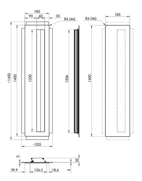KATALOG - Rysunki uchwytów KA1A,KA1N,KA1AL,KA1NL - KA1AL, KA1NL 185x1400 euroa Pull handle KA1A KA1N 185x1400
