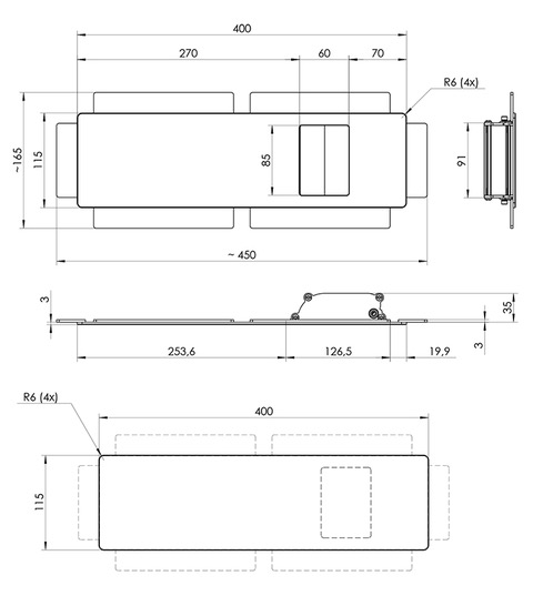 KATALOG - Rysunki uchwytów KA1A,KA1N,KA1AL,KA1NL - KA1AL, KA1NL 400x115 euroa Pull handle KA1A KA1N 400x115